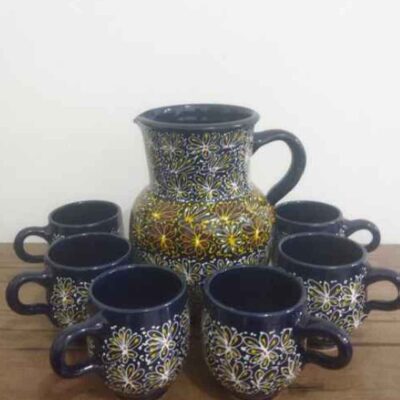 Set of Handcrafted Persian Pottery Pitcher & Cups Artistic Baran