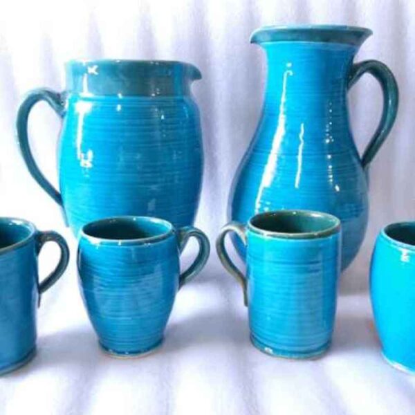 Set of Handcrafted Persian Pottery Pitcher & Cups Firoozeh
