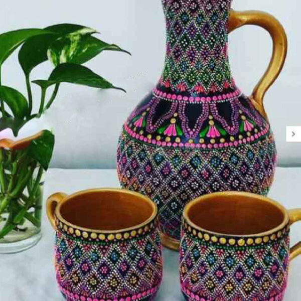 Set of Handcrafted Persian Pottery Pitcher & Cups Mandana