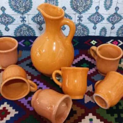 Set of Handcrafted Persian Pottery Pitcher & Cups Yasin