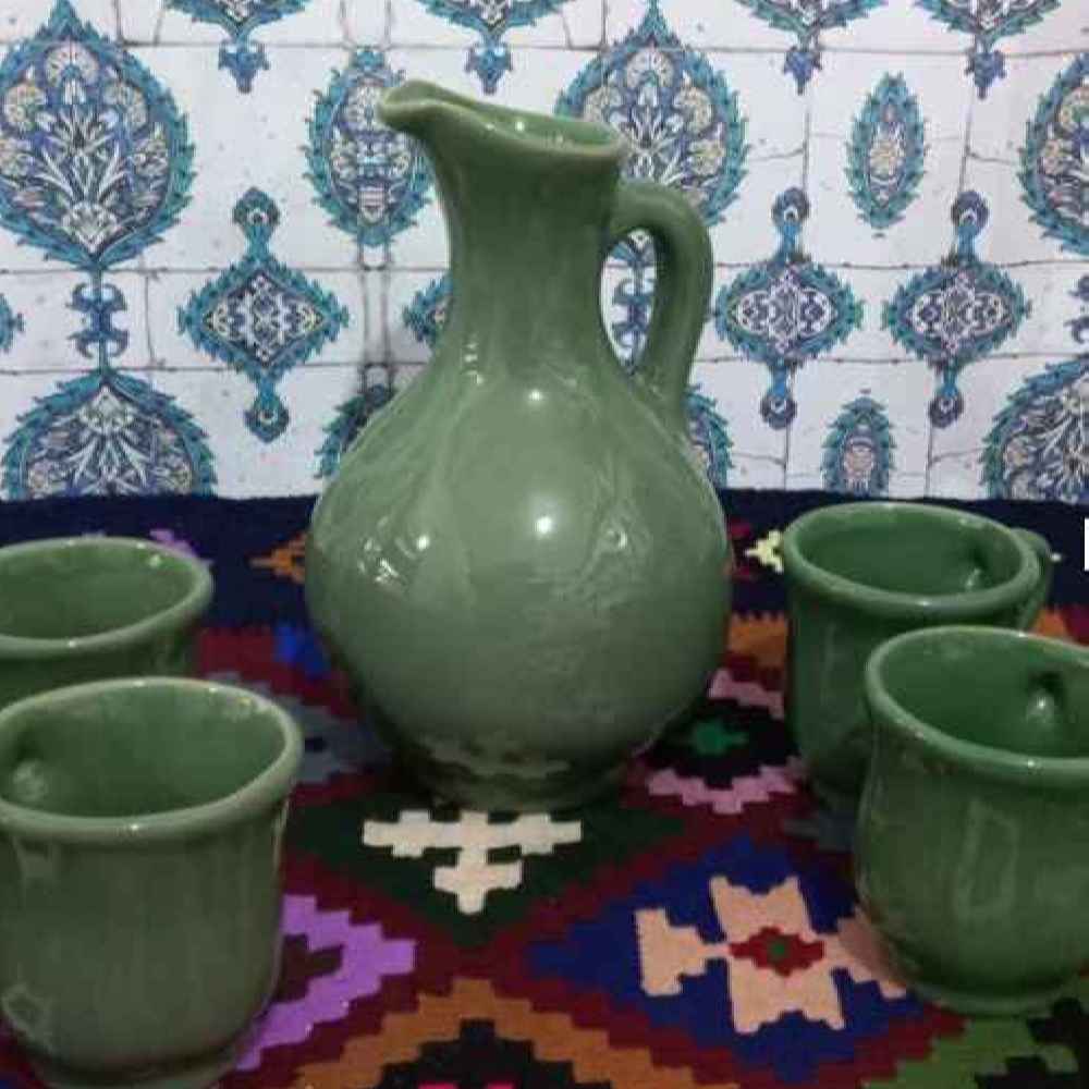Set of Handcrafted Persian Pottery Pitcher & Cups Yasin
