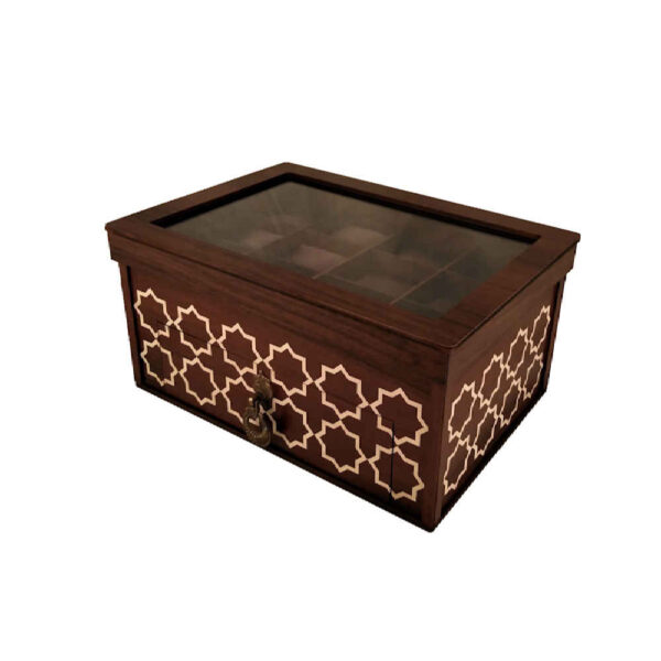 2-Tier Wooden Watch Box with Geometric Design - 21 Slots