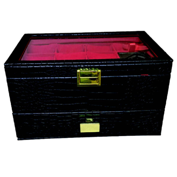 2-Tier Watch and Jewelry Box with Synthetic Leather and Suede Lining