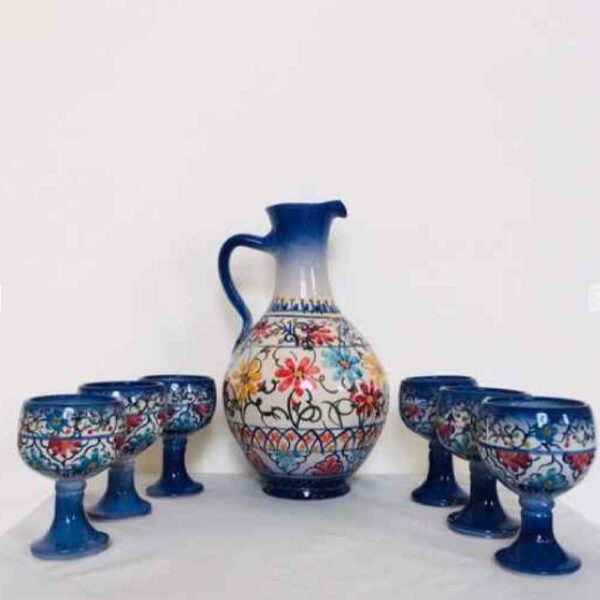 Set of Handcrafted Persian Pottery Pitcher & Cups Negin