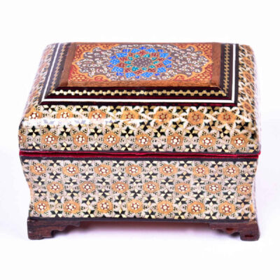 Handcrafted Wooden Jewelry Box with Persian Khatam Floral Design