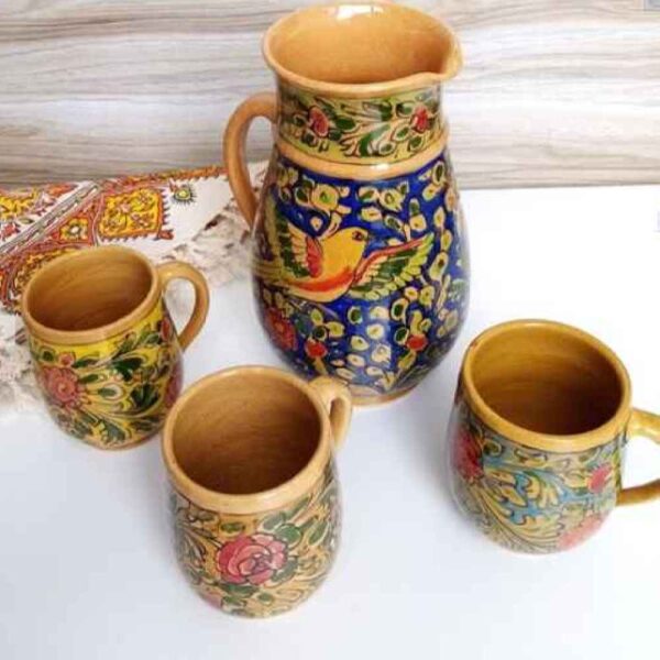 Set of Handcrafted Persian Pottery Pitcher & Cups Angela