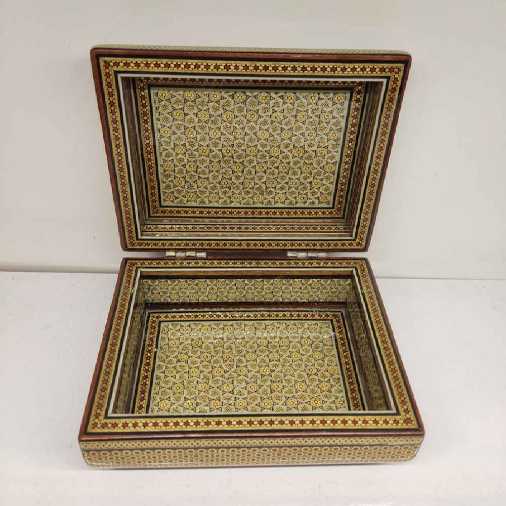 Decorative Wooden Jewelry Box with Handcrafted Persian Khatam Design