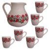 Set of Handcrafted Pottery Pitcher & Cups Spring