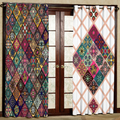 Printed Velvet Eyelet Curtain – Floral Rain