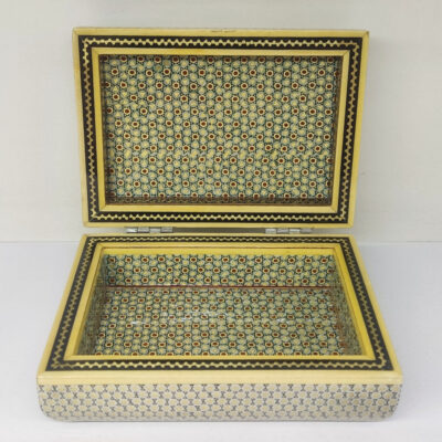 Handcrafted Wooden Jewelry Box with Persian Khatam Pictorial Design