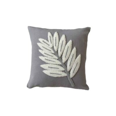Punch Needle Cushion Cover – Embroidered Cotton Fibers & Leaf Design