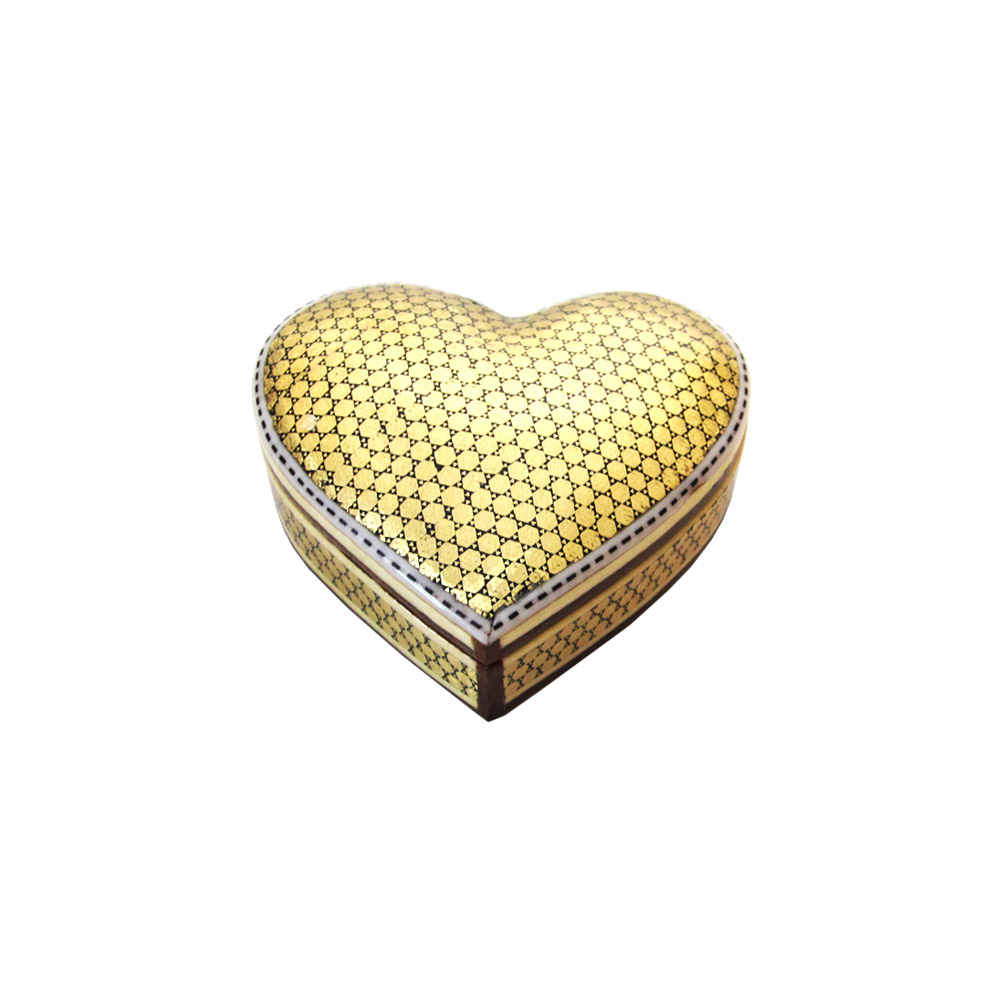 Handcrafted Wooden Jewelry Box with Persian Khatam Heart Style