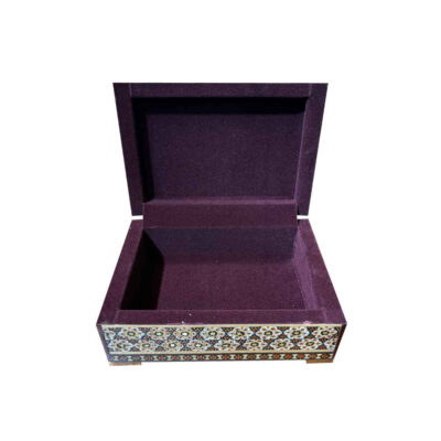 Handcrafted Wooden Jewelry Box with Persian Khatam Blue Flowers