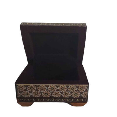 Handcrafted Wooden Jewelry Box with Persian Khatam Green Flower