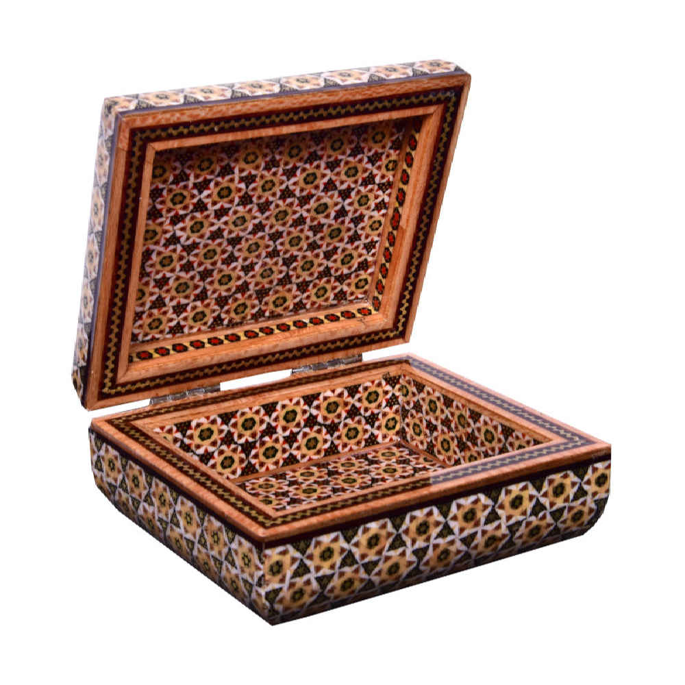 Handcrafted Wooden Jewelry Box with Persian Khatam People Pattern