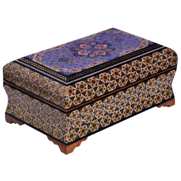 Handcrafted Persian Wooden Jewelry Box with Khatam Violet Design