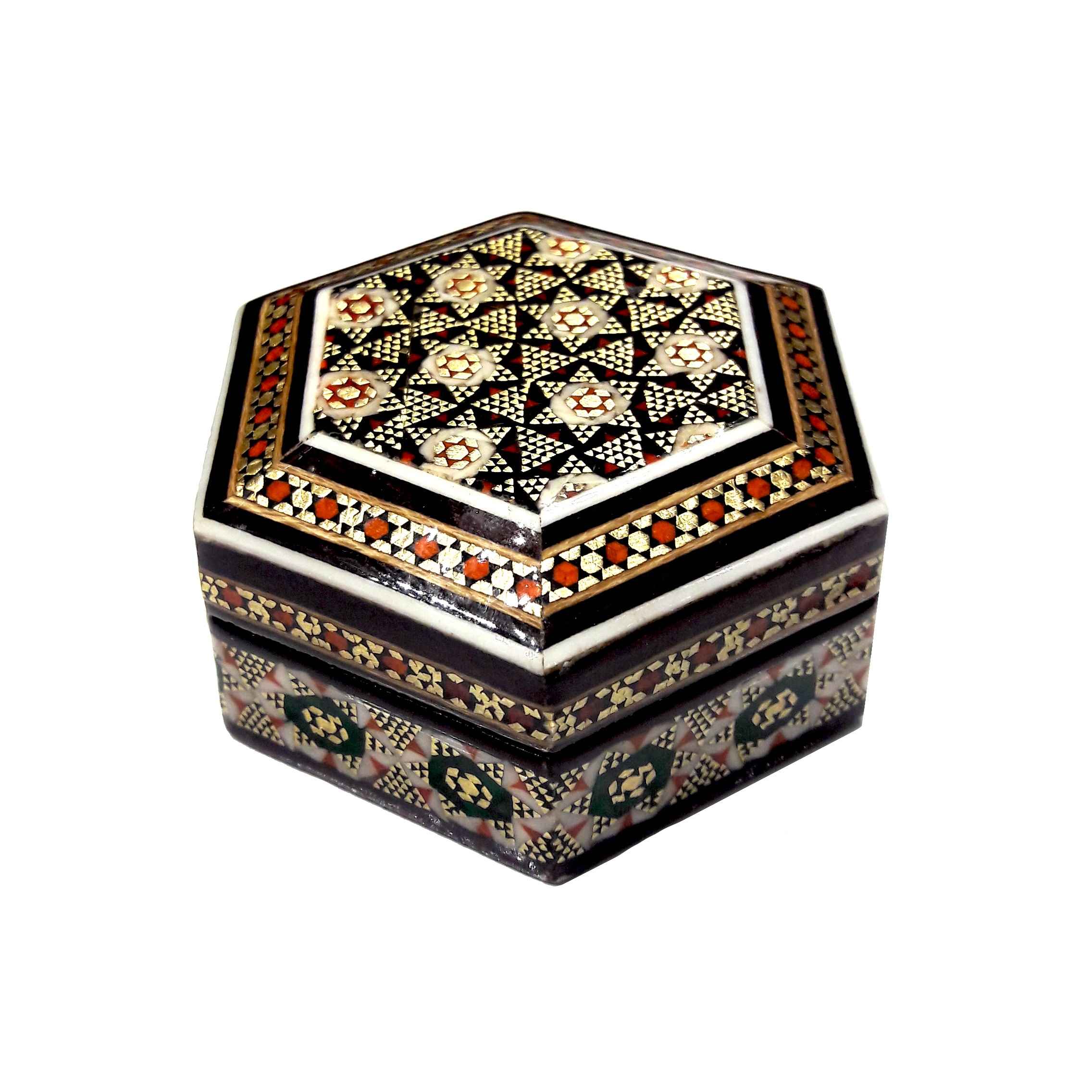 Handcrafted Wooden Jewelry Box with Persian Khatam Stars Design