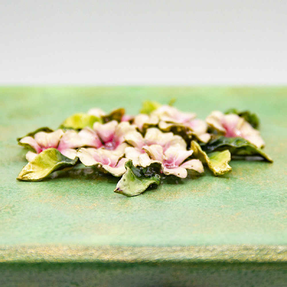 Handcrafted Wooden Jewelry Box with Decorative Pink Flowers