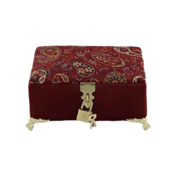 Handcrafted Wooden Jewelry Box with Velvet Paisley Fabric