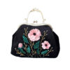 Ribbon Embroidery Clutch Handbag - Velvet with Flower Bead Detail