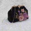 Ribbon Embroidery Clutch Handbag with Peacock Bead Detail