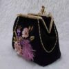 Ribbon Embroidery Clutch Handbag with Peacock Bead Detail