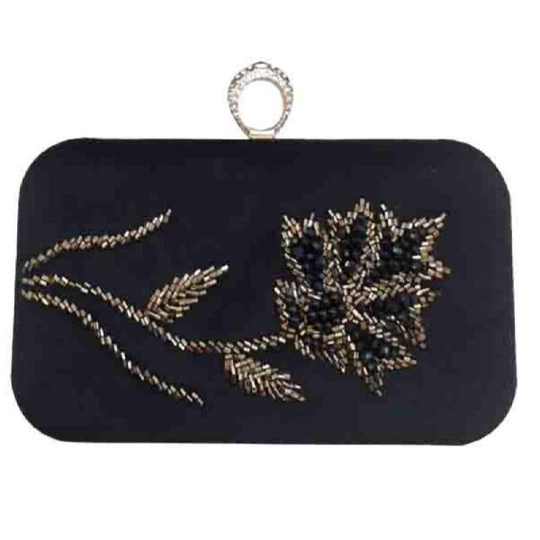 Ribbon Embroidery Clutch Handbag with Bead Detail for Special Occasions