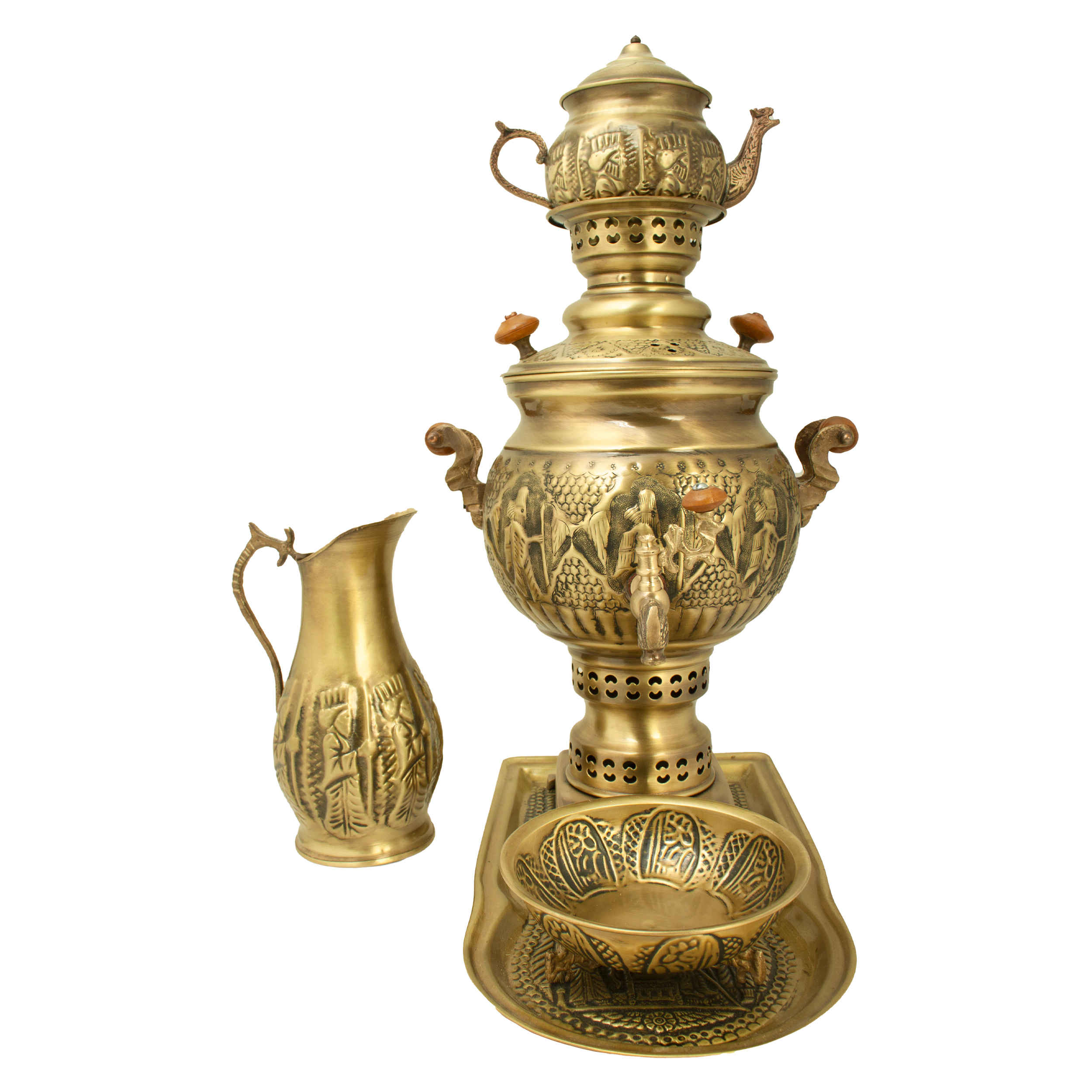 Persian Brass Samovar Decorative Coal Tea Maker with Achaemenid Design 5-Liter