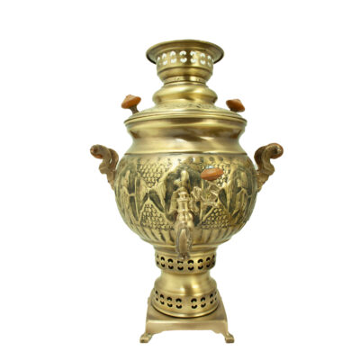 Persian Brass Samovar Decorative Charcoal Tea Maker with Achaemenid Design 5-Liter