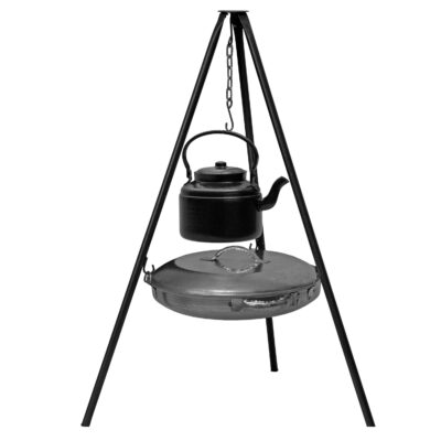 Cauldron Campfire Cooking Tripod with Pan & Kettle – 3-Piece Model for Camping