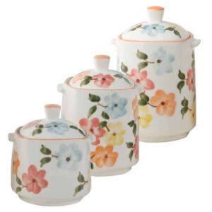 Ceramic Canister Jar Handcrafted Flower Design ‌Set of 3