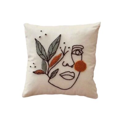 Punch Needle Cushion Cover – Embroidered Face Design