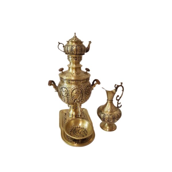 Persian Brass Samovar Decorative Charcoal Tea Maker Flower Motifs 6-Liter