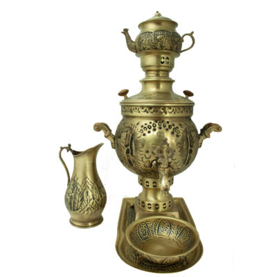 Persian Brass Samovar Decorative Coal Tea Maker with Achaemenid Design 5-Liter