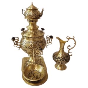 Decorative Coal Samovar Brass Persian Floral Motifs 6-Liter