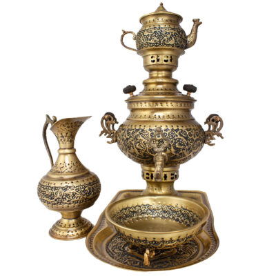 Persian Brass Samovar Decorative Coal Tea Maker with Floral Motifs