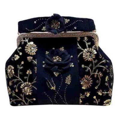 Embroidered Velvet Clutch Handbag with Floral Pattern – Ella