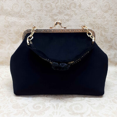 Embroidered Velvet Clutch Handbag with Floral Pattern – Ella