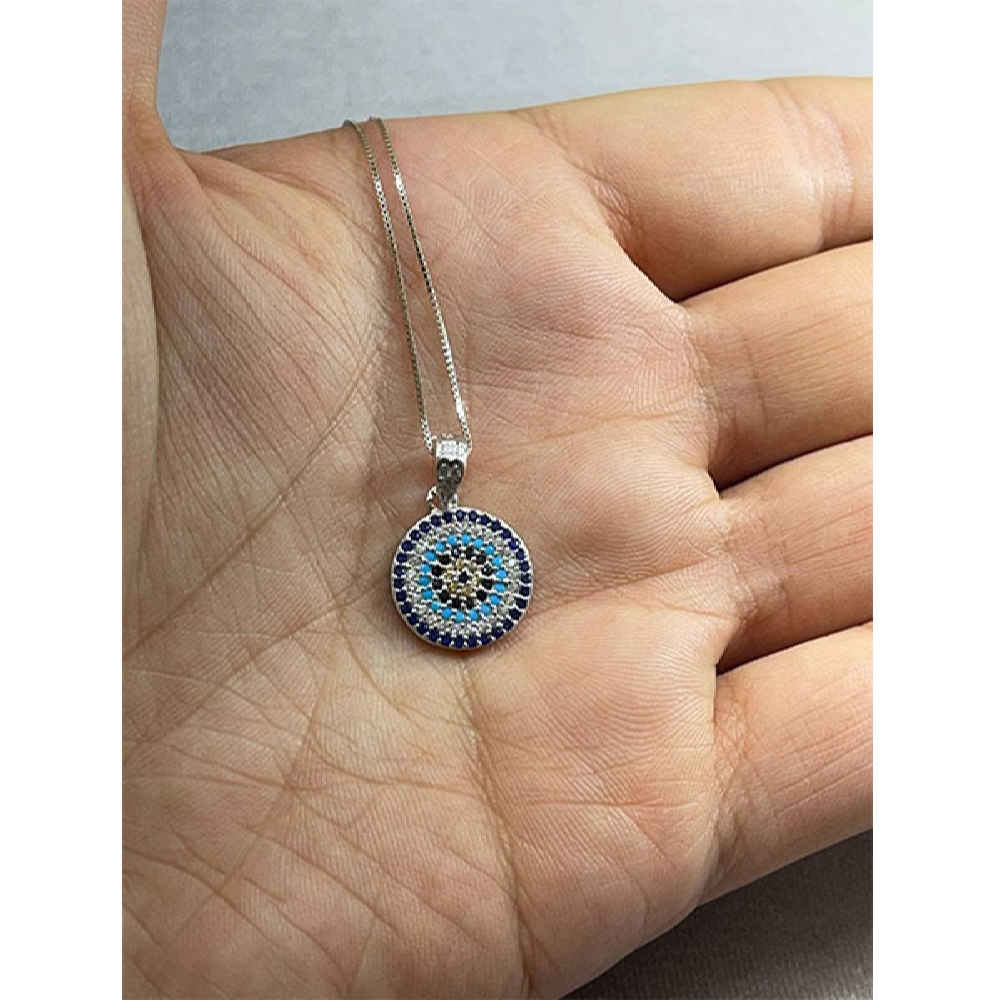Silver Necklace with Evil Eye Theme Circle