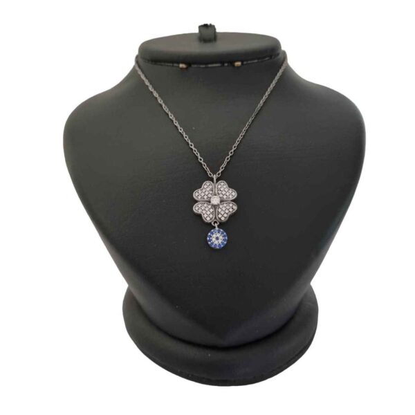 Silver Necklace with Evil Eye Theme Clover