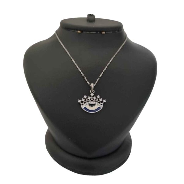 Silver Necklace with Evil Eye Theme Crown