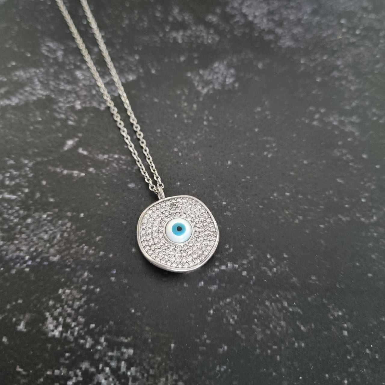 Silver Necklace with Evil Eye Theme Hanieh