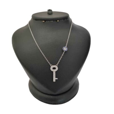 Silver Necklace with Evil Eye Theme Key