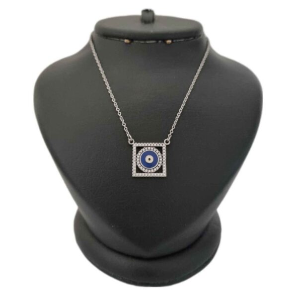 Silver Necklace with Evil Eye Theme Square