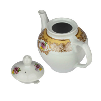 Porcelain Serving Teapot in White with Flower Design Barana