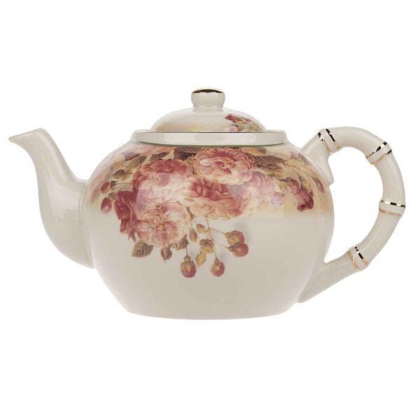 Porcelain Serving Teapot in White with Floral Motif Limera