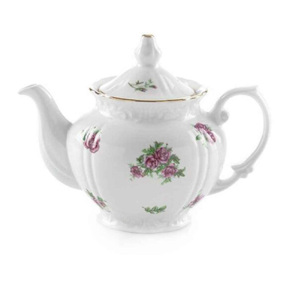 Porcelain Serving Teapot in White with Floral Motif Razieh