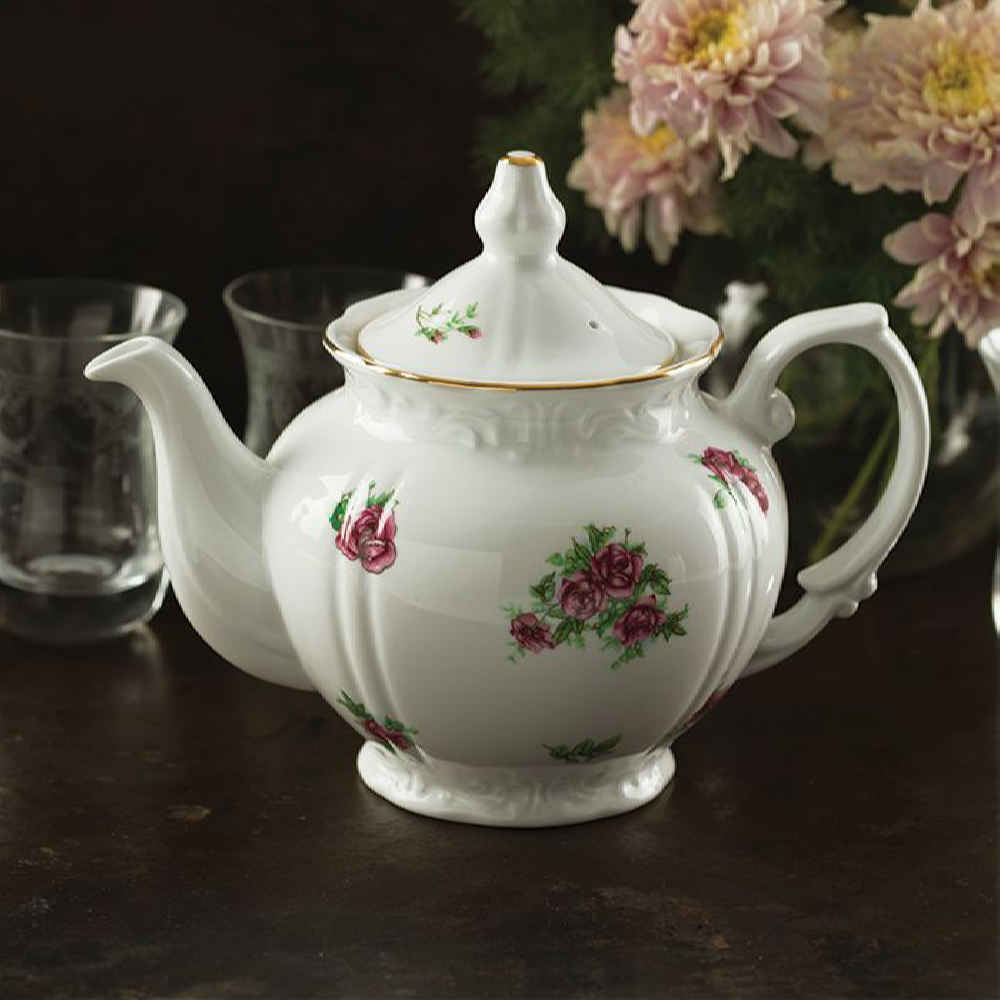 Porcelain Serving Teapot in White with Floral Motif Razieh