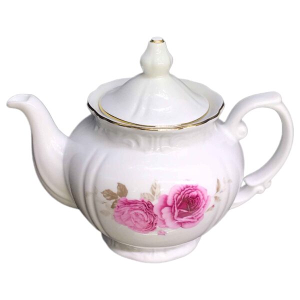 Porcelain Serving Teapot in White with Floral Motif Rosaline