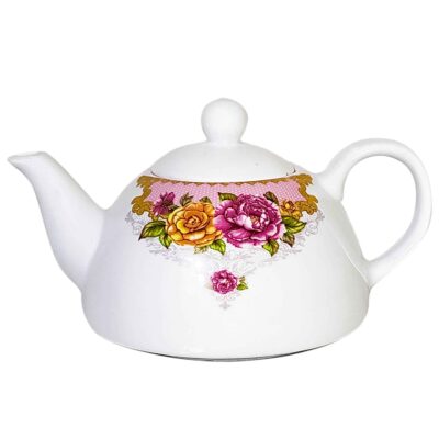 Porcelain Serving Teapot in White with Floral Motif Rosita